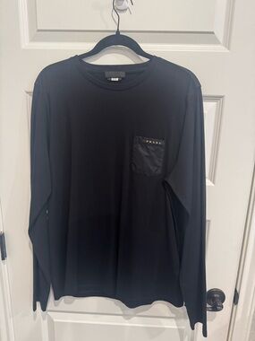 Prada Black Long-Sleeve Crewneck with Logo Pocket
